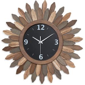 Honiway Large Wall Clock Battery Operated 21 in Rustic Wood Boho Sunburst Decorative Wall Clock Silent Non Ticking Farmhouse Wall Clocks for Living Room Bedroom Kitchen Bathroom Decor (Tricolor)