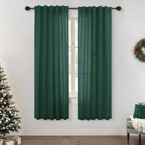 Mrs.Naturall Dark Emerald Green Sheer Curtains,Linen Forest Green Living Room Curtains 63 Inch Length Cortinas Verdes para Sala (36"W x 63"L (Pack of 2))