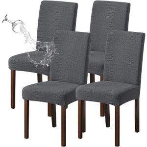 Genina Waterproof Chair Covers for Dining Room Set of 4 Kitchen Chair Covers Parson Dining Chair Slipcover,Dark Gray