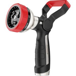 FANHAO Fireman Style Garden Hose Nozzle, Heavy Duty All-Metal Fire Water Nozzle with 9 Spray Patterns, High Power Hose Sprayer Nozzle with Lever Control for Car Washing, Garden & Pets Showering