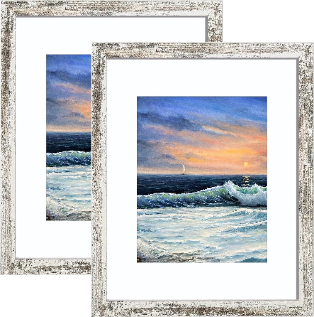 LUCKYLIFE 16x20 Frames for Wall, Display Pictures 11x14 with Mat or 16x20 without Mat, Pack of 2, Distressed White