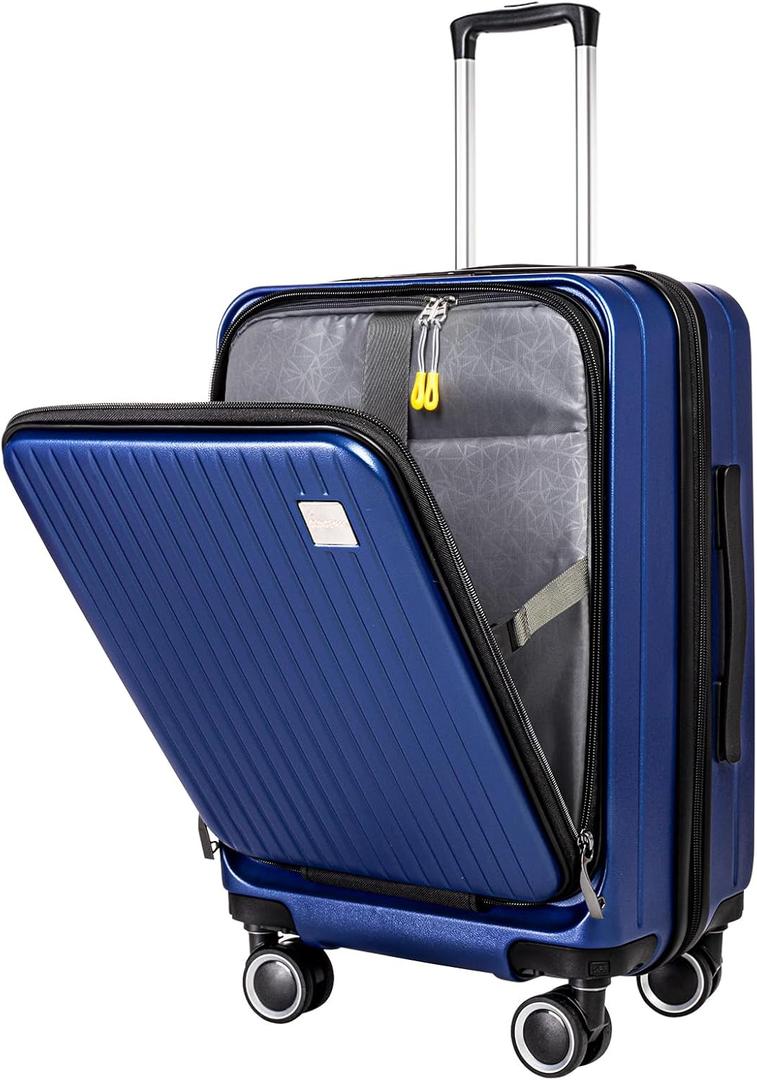 20" Carry-On Luggage with TSA Lock | ABS hardshell, 4 spinner wheels, front-open design, expandable, lightweight carry-on for men & women, sapphire-blue