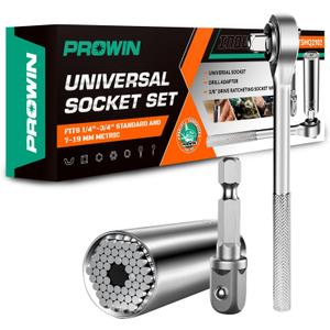 Prowin 3pcs Universal Socket Wrench Ratchet Useful Tool Sets Adapter Retract & Power Drill (1/4in-3/4in) for Men Him Husband Dad Father DIY Handyman Women