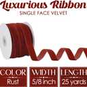 MEEDEE Rust Velvet Ribbon 5/8 Inch Single Face Nylon Velvet Ribbon 25 Yards Rust Red Velvet Ribbons for Christmas Tree, Ornaments, Gift Wrappig, Rustic Wreath, Invitations, Bouquet, Sewing Crafts