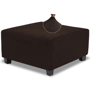 Ottoman Cover Square X-Large Stretch Slipcover for Ottomans Soft Intertwined Pattern Footstool Cover with Elastic Bottom, Dark Brown, X-Large
