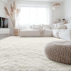 OLANLY 8x8 Machine Washable Large Area Rugs for Living Room, Bedroom, Soft Fluffy Shaggy Bedside Rug, Indoor Floor Carpet for Kids Girls and Boys, Dorms, Nursery, Home Decor Aesthetic, Ivory, 8x8 Ft Square