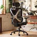 GABRYLLY Ergonomic Office Chair, Big and Tall Mesh Chair with Lumbar Support, 3D armrest - 215 Rotation, Adjustable Headrest & Soft Seat, Durable Computer Chair 350LBS for Work Gaming