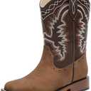 Parrosoo Kids Cowboy Boots for Boys Girls Western Riding Shoes Square Toe Wide Calf Hunting Walking Adventure Toddler Little Big Kid Size 7