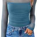 Avidlove Women Long Sleeve Bodysuit Turtle Neck Shapewear Body Suits Mesh One Piece Leotard Shirt Going Out Tops Fall Outfits (Large, Blue Green)