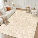 8x10 Area Rugs Living Room Rug: Washable Rug Neutral Lagre Soft Thin Carpet Indoor Floor Non Slip Boho Geometric Moroccan Carpets for Bedroom Dining Room Farmhouse Nursery Office - Beige