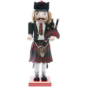 Merry Christmas Co. 14 Inch Traditional Wooden Nutcracker, Festive Holiday Tabletop Décor, Red Scottish