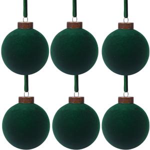 6 Pcs Velvet Christmas Balls Bulk Shatterproof Plastic Christmas Tree Decorations for Decorative Hanging Baubles (6, Blackish Green, 3.94Inch)