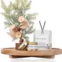 Round Decorative Tray Wood Bathroom Counter Organizer Farmhouse Kitchen Decor Wooden Riser for Soap Dish, Perfume, Candle, Sponge, 12" - Brown