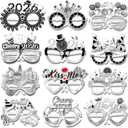 2 x HOWAF 24pcs Black Silver New Year Glasses, Happy New Year Paper Eyeglasses for 2026 New Year Eve Party Supplies, Silver New Year Photo Booth Props Eyewear, Fancy New Year Party Glasses for 2026 NYE