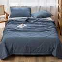 NTCOCO Summer Lightweight Comforter Set,Thin Quilt,100% Washed Cotton,Machine Washable,Soft Comfy Breathable Can Sleep Naked(King,Navy Blue