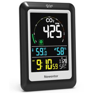 Newentor CO2 Monitor, Indoor Air Quality Meters, Carbon Dioxide Detector with Voice Alert, Large Display CO2 Tester, Temperature Humidity Sensor, Alarm Clock for Home, RV, Grow Tents, Black (Pack of 1) Newentor CO2 Monitor, Indoor Air Quality Meters, Carbon Dioxide Detector with Voice Alert, Large Display CO2 Tester, Temperature Humidity Sensor, Alarm Clock for Home, RV, Grow Tents, Black (Pack of 1)