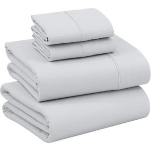 RUVANTI 100% Cotton California King Sheet Sets, 4 Pieces, Soft & Breathable Percale Weave Bedding, Deep Pocket 14", Hotel Standard, Crisp Cool Feel & Durable, Perfect Dyed Sheets, Quiet Gray