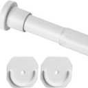 White Closet Rod 28-74 Inches, No Drilling Closet Rod Extender Hanging - Adjustable Clothes Hanging Bar, for Closet, Bathroom, Windows(with Holder)