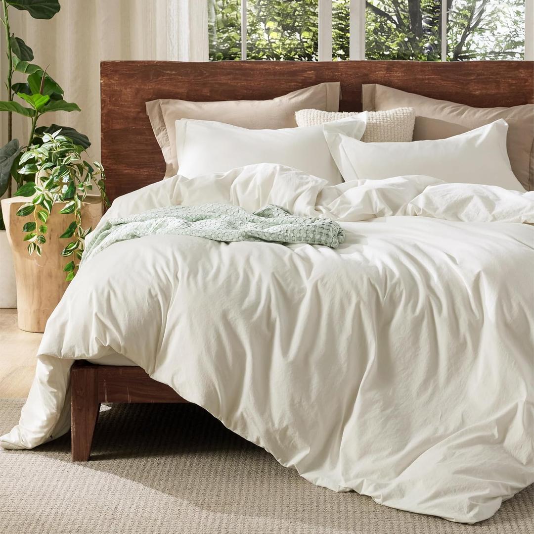 Bedsure 100% Washed Cotton Duvet Cover Twin Size - Wax Paper Minimalist Duvet Cover Linen Like for All Seasons - GentleSoft Plain Simple Cotton Bedding, 2 Pieces (Wax Paper, Twin, 68"x90")