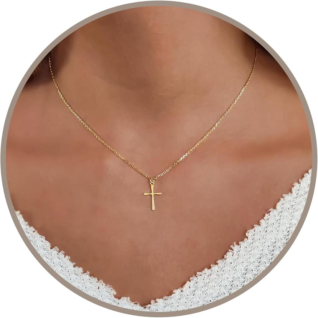 Annika Bella Cross Necklace for Women, 16-18 Inches Silver/Gold Chain, Women's Small Simple Cross Necklaces Religious Charm Jewelry, Faith Gift for Her