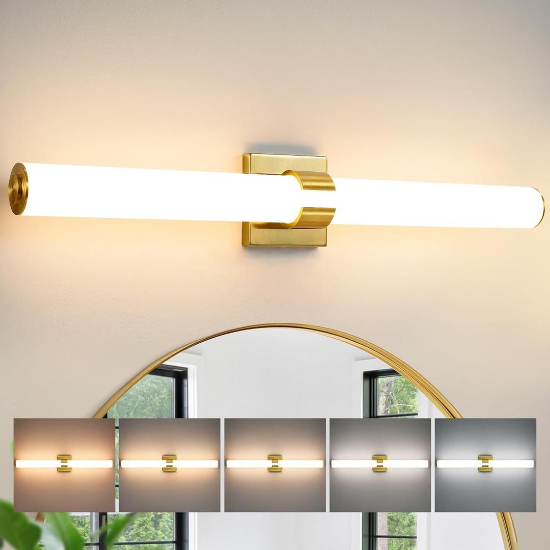 Gold Bathroom Light Fixtures Over Mirror - 31inch Vanity Light Fixture 28W 5CCT Dimmable LED Bathroom Sconce with Acrylic Shade Vanity Light Bar for Mirror Bedroom Living Room