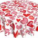 Valentines Day Round Tablecloth 60 Inch Red Heart Table Cloth Water Resistant Washable Polyester Valentine's Day Table Cover for Kitchen Dining Table Party Decor