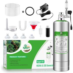 2L Aquarium CO2 Generator System, CO2 System Kit with Regulator and Needle Valve for Aquarium Plants Tanks