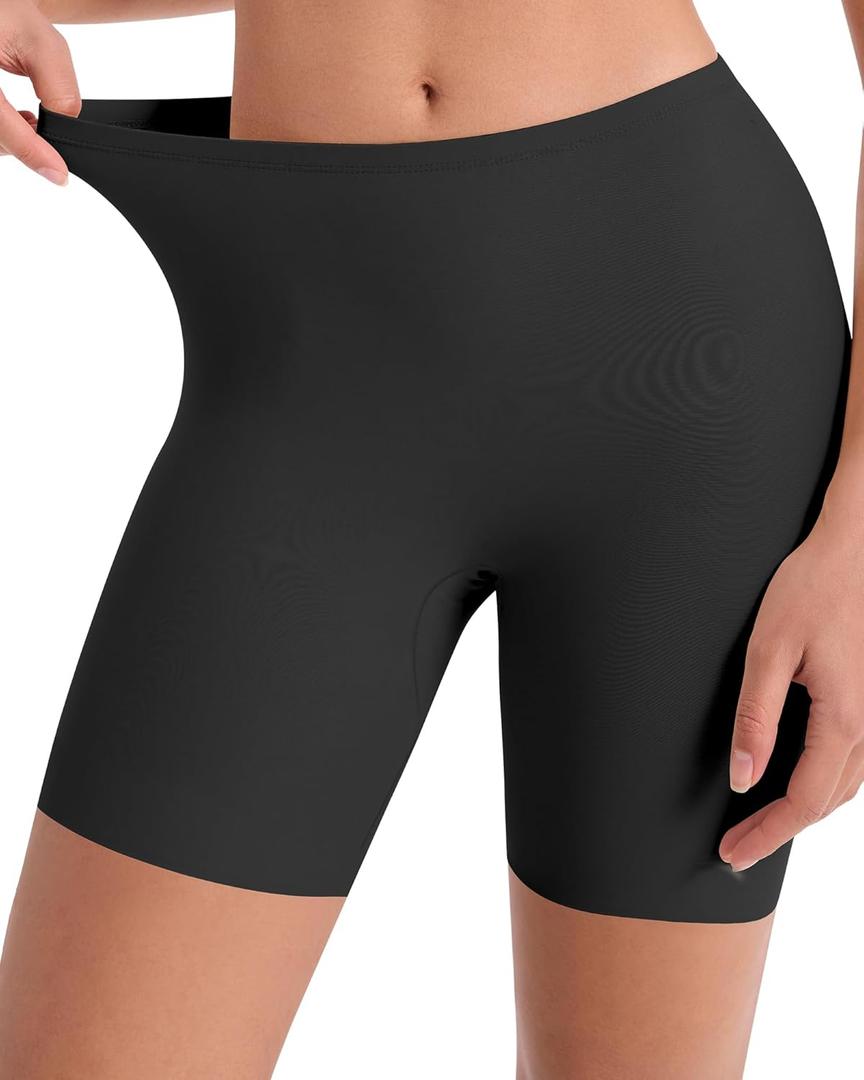 Women's Seamless Slip Shorts Under Dresses - Cooling Anti Chafing Boyshort Underwear Comfortable Yoga Boxer Panties (Black, M)