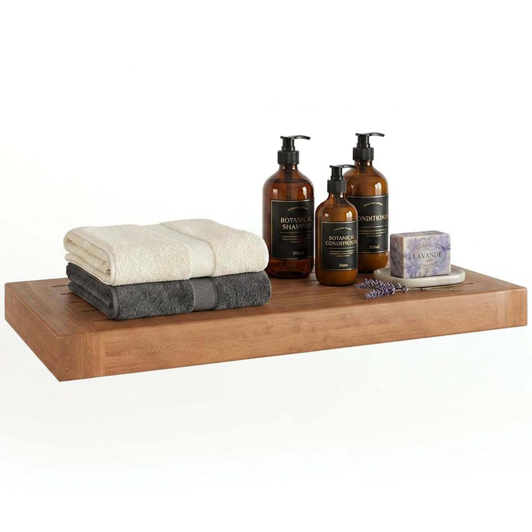 AquaTeak Moa 18" Teak Floating Shelf, Wall Mounted, Holds Up to 10 lbs