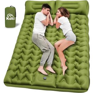 Double Camping Sleeping Pad with Pillow, Built-in Foot Pump Inflatable Sleeping Pad, Ultralight Air Mattress, Durable Waterproof Camping Pad for for Tent, Backpacking, Hiking (5" Thick Double)