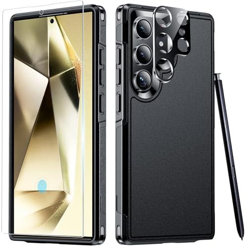 SPIDERCASE Designed for Samsung Galaxy S24 Ultra Case, [10 FT Military Grade Drop Protection], 2 Pack [Tempered Glass Screen Protector+Camera Lens Protector] Heavy Duty Shockproof Case, Black