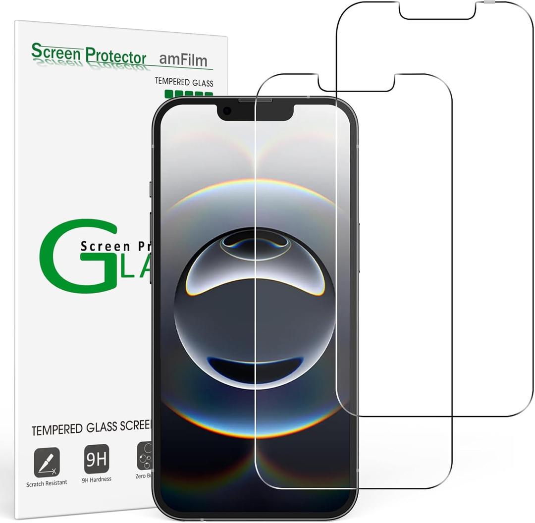 amFilm Essential Screen Protector for iPhone 14 iPhone13 iPhone 13 Pro 6.1", Premium 9H+ Tempered Glass, Anti-Scratch, HD-Clear and Touch-Sensitive, Case Friendly, 2 Pack