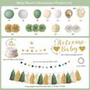 Sage Green Baby Shower Decorations,Welcome Baby Banner,Oh Baby Cake Topper,Paper Lanterns,Balloon,Pom Poms Flowers Tassels,Circle Dots Star Garland Gender Neutral Birthday Party Decor