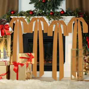 Aneco 12 Pieces Large Khaki Velvet Christmas Bows 35 x 16 Inch Christmas Swag Bow Pre Tied Fence Staircase Wreath Bows Holiday Tree Topper for Xmas Home Door Outdoor Decorations