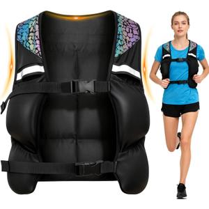 Weighted Vest for Woman Men, 0-10lbs Adjustable Running Vest with 10 Removable Weights, Weight Training Vest for Weight Loss, Colorful Reflective Straps & Phone Pockets, Machine Washable