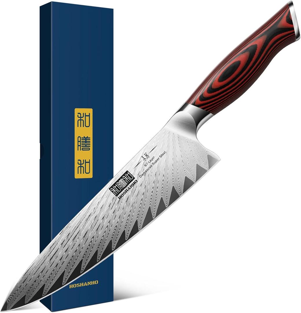 HOSHANHO 8 Inch Damascus Chef Knife, Professional Japanese Damascus Super Steel Kitchen Knife, Ultra Sharp Cooking Knife with Ergonomic G10 Handle