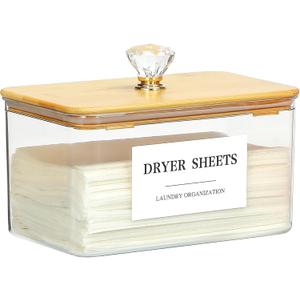 Dryer Sheet Holder with Lid, Clear Dryer Sheet Container, Dryer Sheet Dispenser with 4 Labels, Laundry Sheet Holder for Laundry Room and Organization