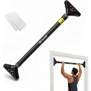 Adjustable Doorway Pull Up Bar No-Screw 440lbs | Fits 29.1-37.4in (74-95cm) door frames with 360° lock & foam pads + 2 spare pads. Home chin-up