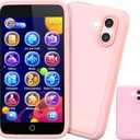 Kids Smart Toy Phone, Dual Camera with Stickers, 3.97" Touchscreen Learning Toy with 210+ Games, 190+ Drawing Activities, 8GB Kids Cell Phone, for Ages 3-12 (Pink )