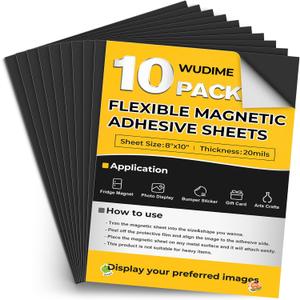 Magnetic Sheets with Adhesive Backing, 8" x 10", 10 Pack Cuttable Flexible Magnet Sheets, Fridge Magnets Whiteboards Organization, Easy Peel Sticky Magnets for Lightweight Craft DIY
