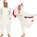 Funziez! Adult Onesie Halloween Costume - Animal and Sea Creature - Plush One Piece Cosplay Suit for Adults, Men and Women (X-Large, Chicken) 1 Pc