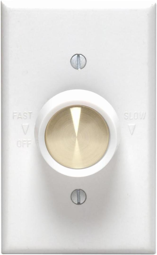 Leviton Full Range Variable Fan Speed Control, 120 Vac, 60 Hz, 5 A, Switch, 612-6616-W, White