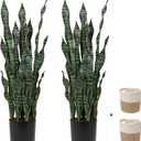 2 Set Large Fake Snake Plant Black Coral 35.8 Inch Sansevieria Plant Artificial Snake Plants in Pots with Woven Basket Faux Mother In Law Tongue Plant - 30 Leaves for Indoor Outdoor Home Office Decor