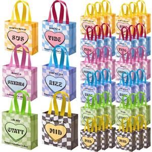 Sunnymove 36 Pcs Valentines Day Gift Bags with Handles Teen Slang Reusable Non-woven Tote Valentines Goodie Treat Bags for Classroom Exchange, Party Favor, Gift Wrapping for Giving