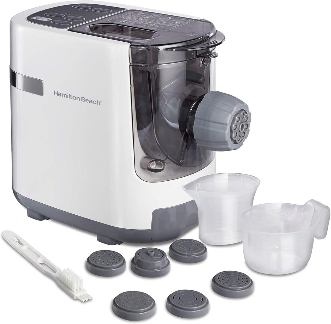 Hamilton Beach Electric Pasta Maker & Noodle Machine with 7 Molds for Spaghetti & Fettucine and More, Makes 2-3 Servings in 15 Minutes, White (86650)