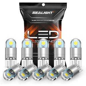 SEALIGHT 194 LED Bulb 6000K White, License Plate Light, Dome Light, T10 168 2825 W5W 3030 Bright Chips Wedge for Replacement Light Bulb, Map Trunk Door Courtesy Dash LED Light Bulb,Pack of 10