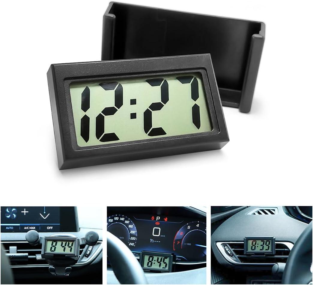 Osilly Mini Digital Clock for Car Dashboard, Battery Operated & Clear LCD Screen Time Display, Small Digital Clock with Self-Adhesive Bracket (Black)