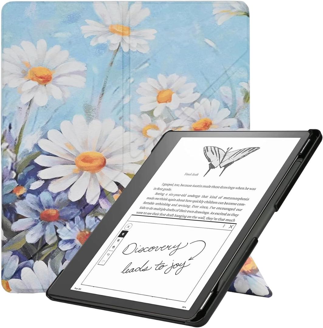 Slimshell Case for 10.2" Kindle Scribe (2024/2022 Release) - Daisy Gifts for Women Girls Lightweight Premium PU Leather Book Folio Stand Cover, Auto Sleep/Wake with Pen Holder