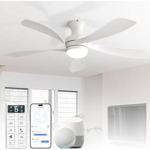 Sofucor Smart 52'' Low Profile Ceiling Fan with Lights and Remote, Flush Mount Ceiling Fan Work with APP/Alexa/Google for Modern Bedroom Living Room Patio, Dimmable LED Quiet Reversible DC Motor