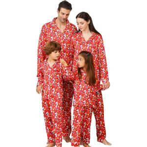ANGELGGH Silk Christmas Pajamas for Family Matching Satin Holiday PJs Sets 2 Pcs Festival Party Button Down Sleepwear (Men, M, Silk Red Snowman)